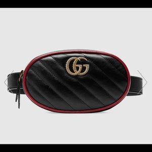 Gucci Black and Red GG Marmont Leather Belt Bag